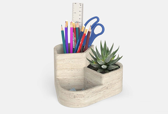 Triangle Cement Stationery Storage with Artificial planter