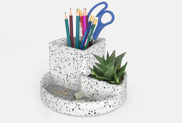 Desk Organizer With Faux Plant