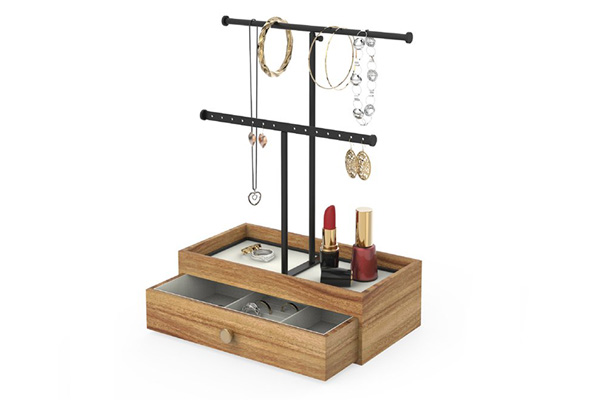 Multi Function Metal And Wood Jewellery Holder