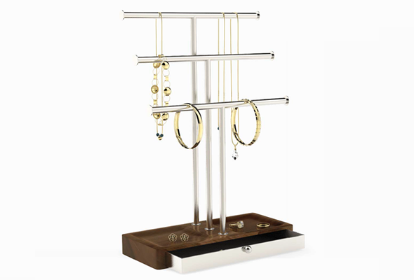 3 T-bar Jewellery holder with rectangular wood base