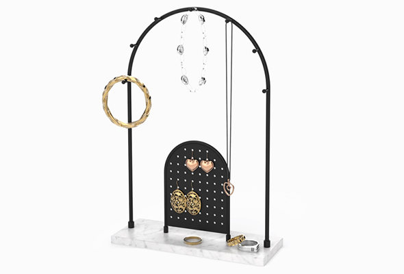 What are the unique advantages of using an arched jewelry stand?